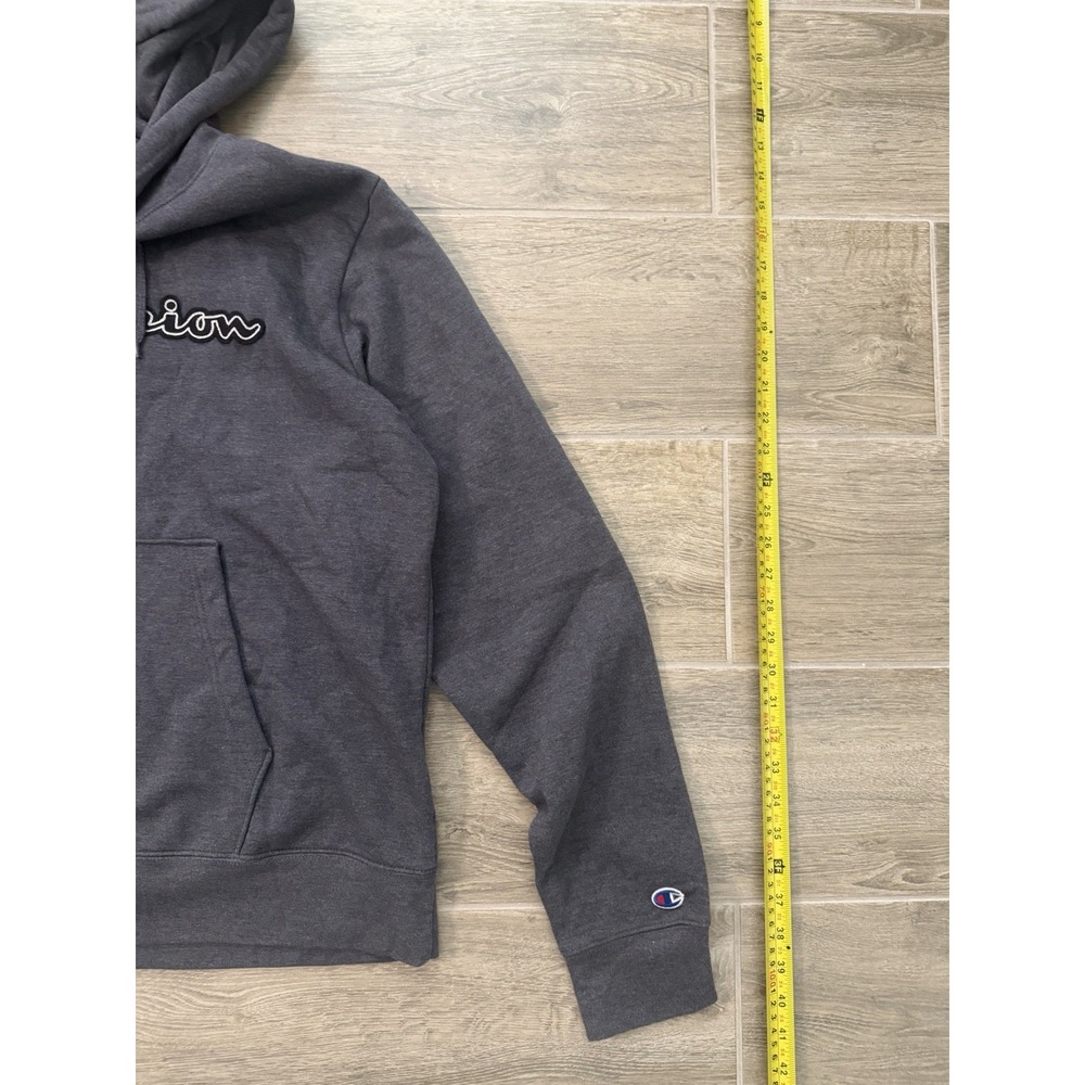 Champion Hoodie Mens Large Gray Script Logo Pullover Sweatshirt Embroidered - Picture 12 of 16
